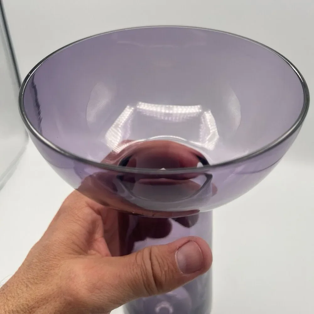 Krosno Poland Amethyst Art Glass Vase Candle Holder Suspended Bubble